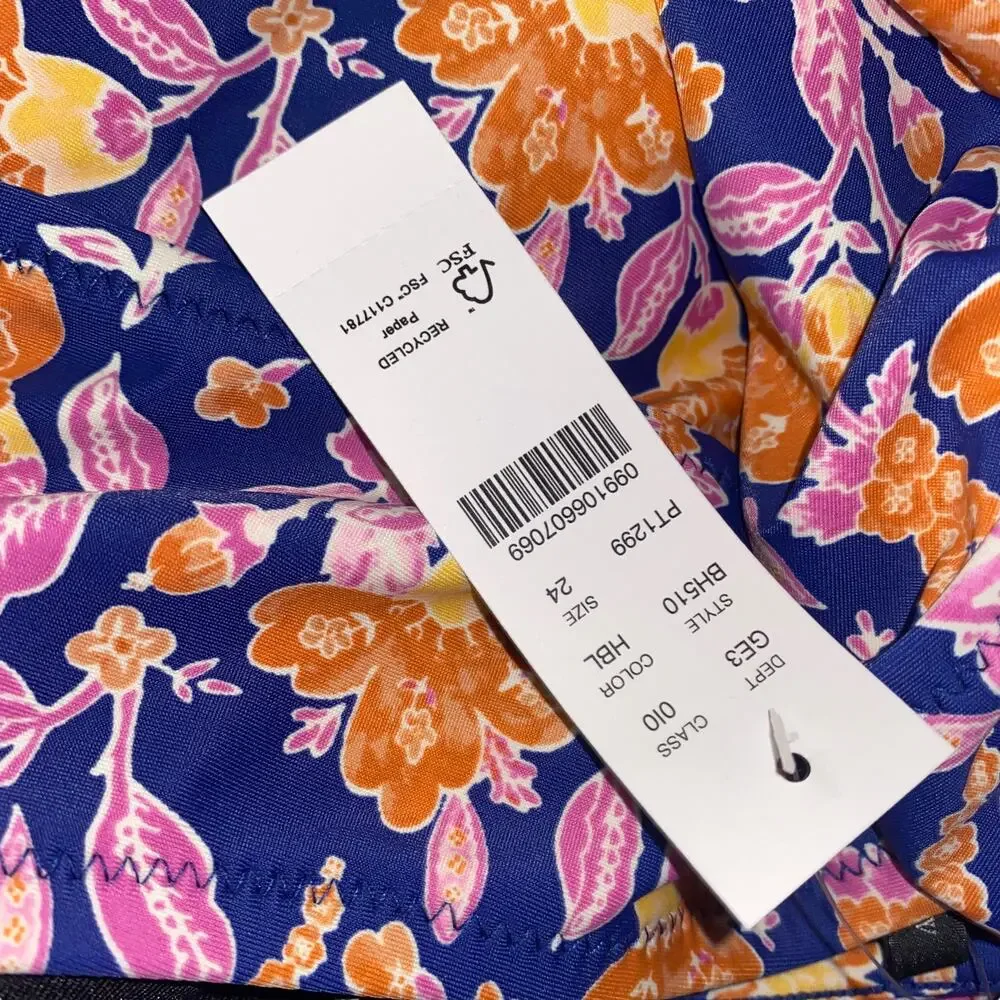 NWT J. Crew Floral Halter Cut-Out One-Piece Swim Bathing Suit Women's Size 24